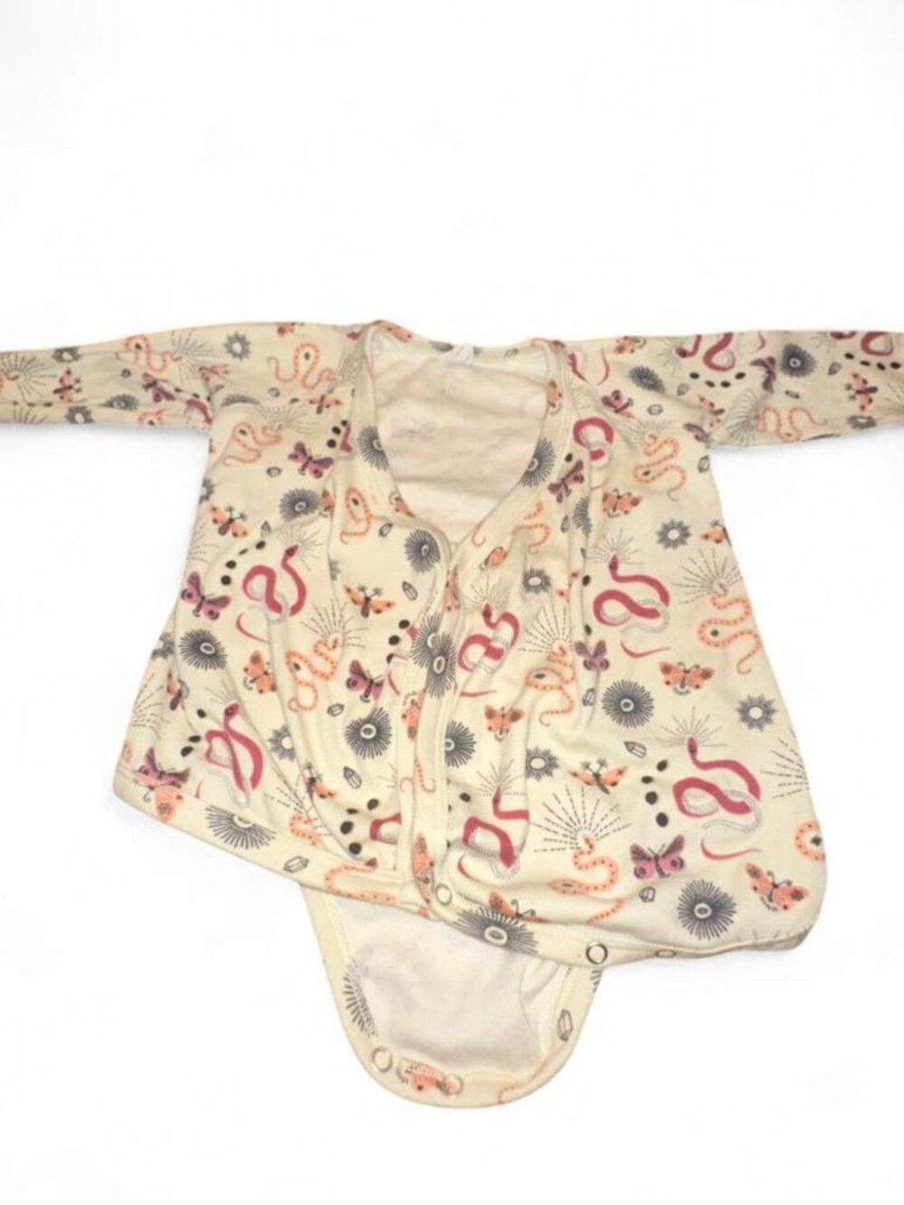 Kate Quinn Mystial Moth Print Onsie Long Sleeve 12-18 Month Organic Cotton